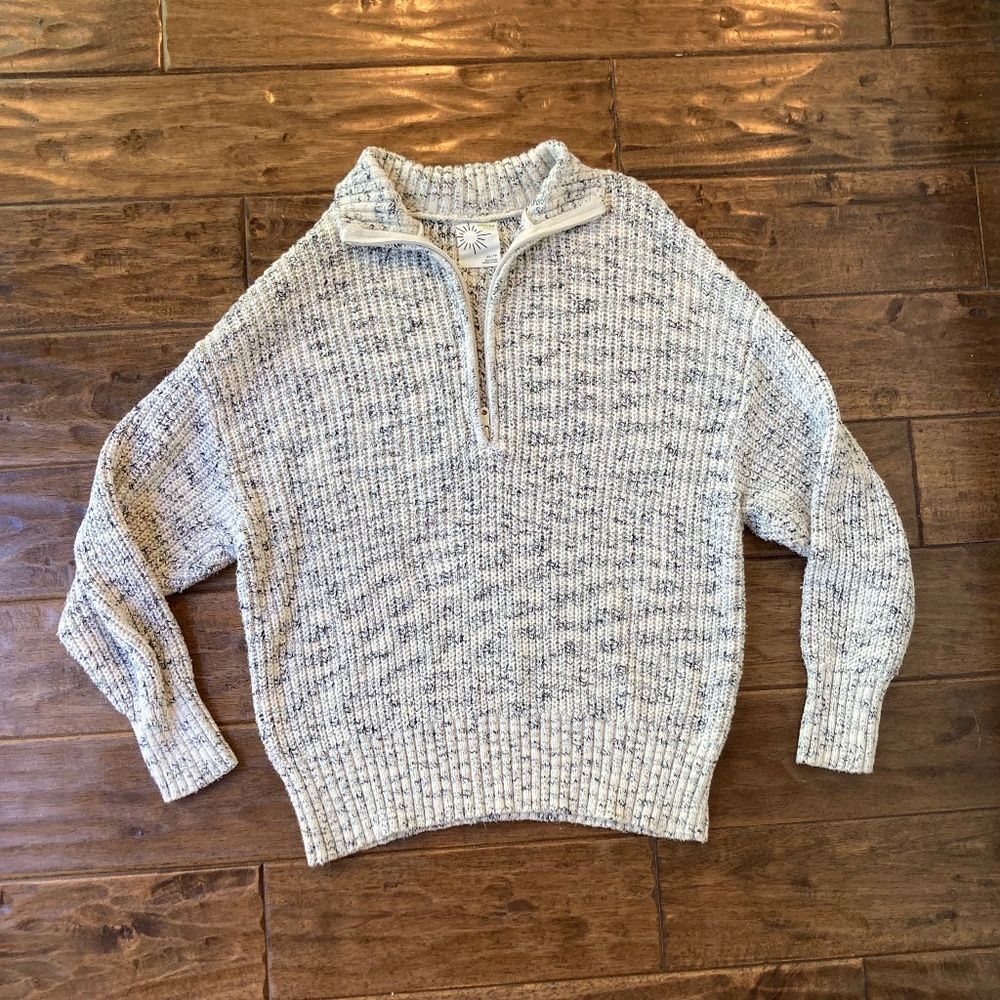 aerie Marled Cream and Gray Half-Zip Turtleneck Sweater
